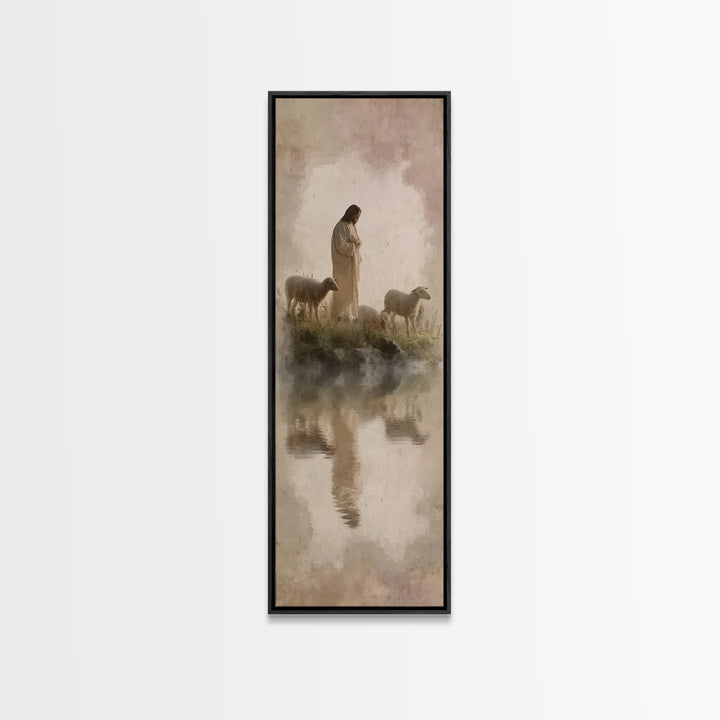 Pasture of Gentle Hope, Framed Canvas Print, Jesus Painting, Christian Art Canvas, Christian Wall Art, Skinny Art, Christian Christmas Art,