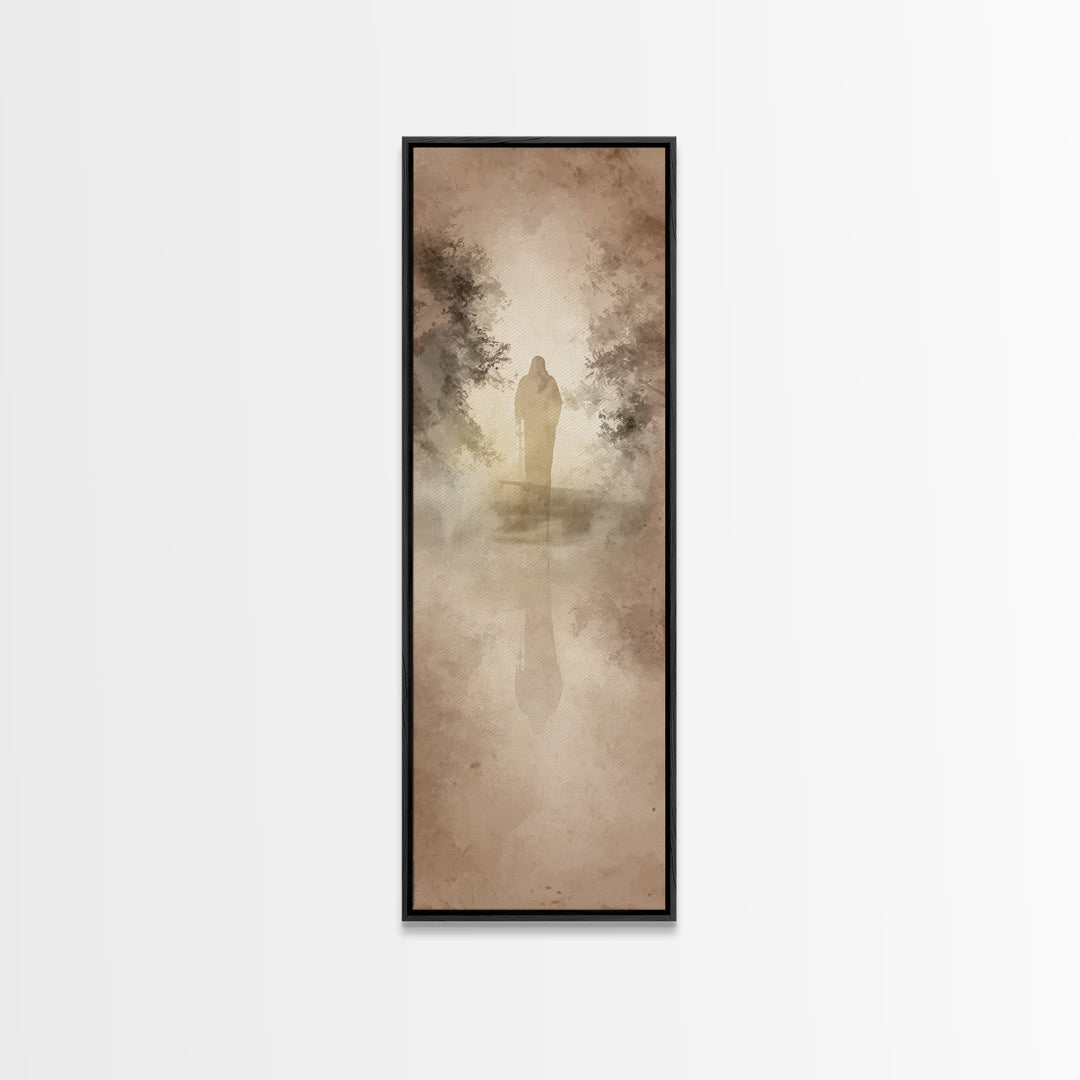 Autumn Prayer Walk | Framed Canvas Print | Christian Art Canvas | Jesus Painting | Christian Wall Art | Narrow Art | Christian Christmas Ar