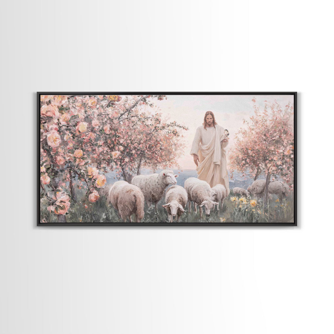 Shepherd Of Blossoms – Framed Canvas Print – Christian Wall Art – Jesus Painting – Christian Art Canvas – Christian Christmas Art