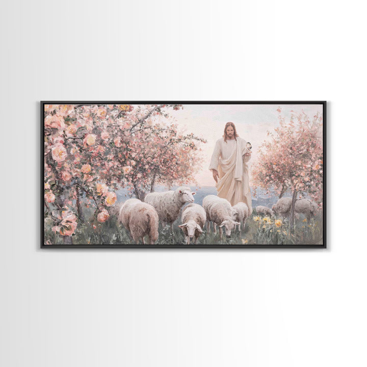 Shepherd Of Blossoms – Framed Canvas Print – Christian Wall Art – Jesus Painting – Christian Art Canvas – Christian Christmas Art