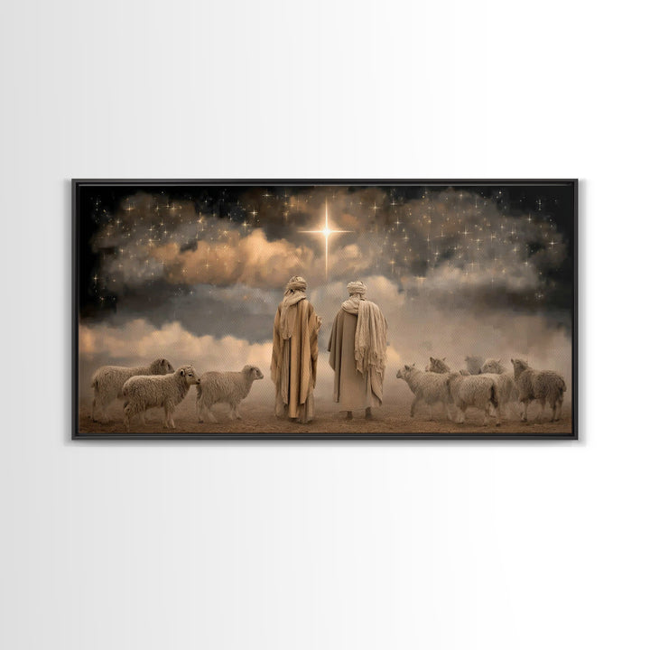 Guiding Star Night – Framed Canvas Print – Christian Wall Art – Christmas Art – Christian Art Canvas – Jesus Christmas Art – Christian Deco