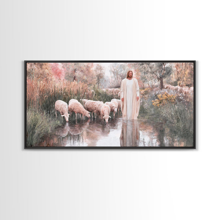 Pastoral Sunrise - Framed Canvas Print - Christian Wall Art - Christian Art Canvas - Christian Gift - Jesus Painting - Christian Art