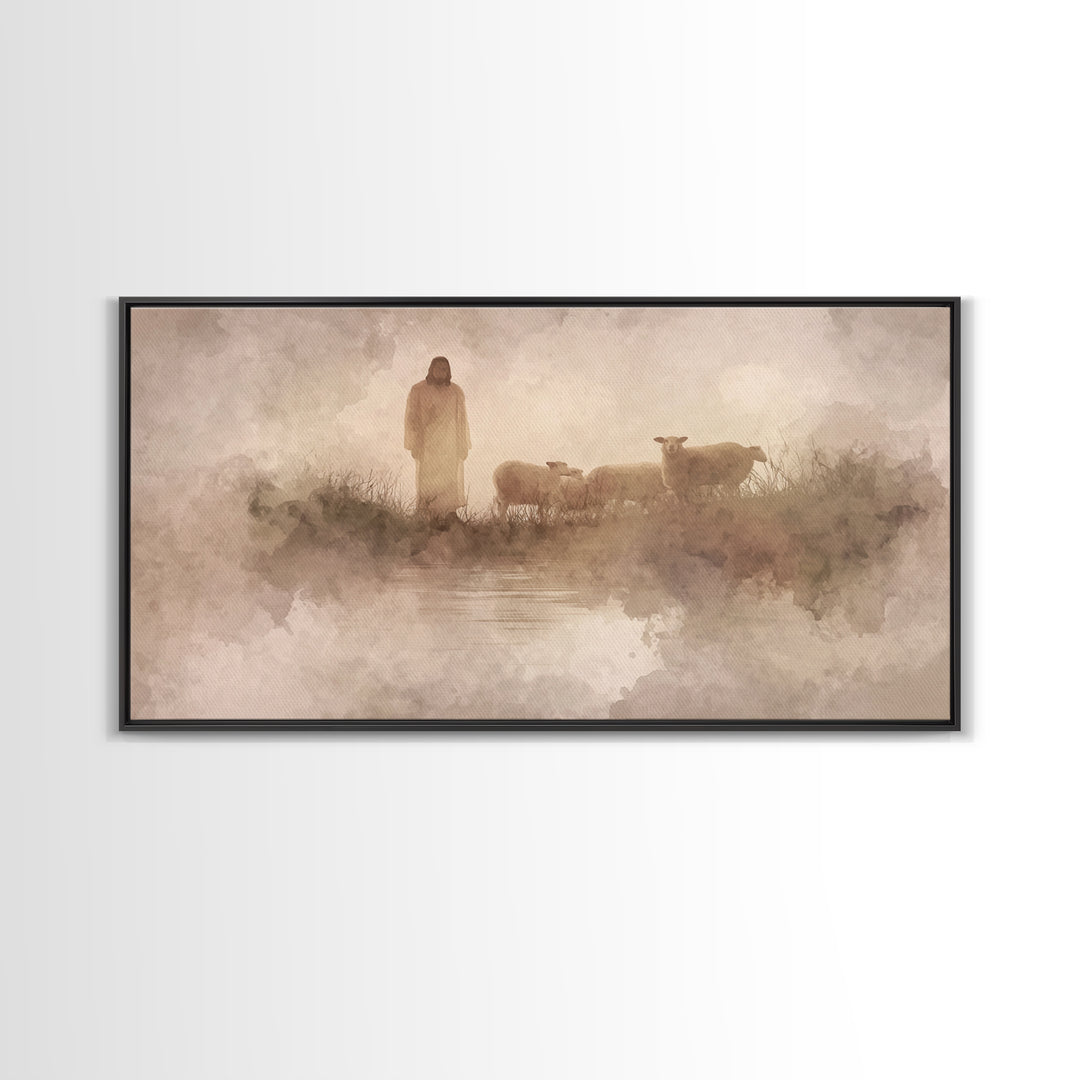 Morning Grace, Framed Canvas Print, Christian Art Print, Jesus Painting, Christian Wall Art, Christian Christmas Art, Minimalist Christian