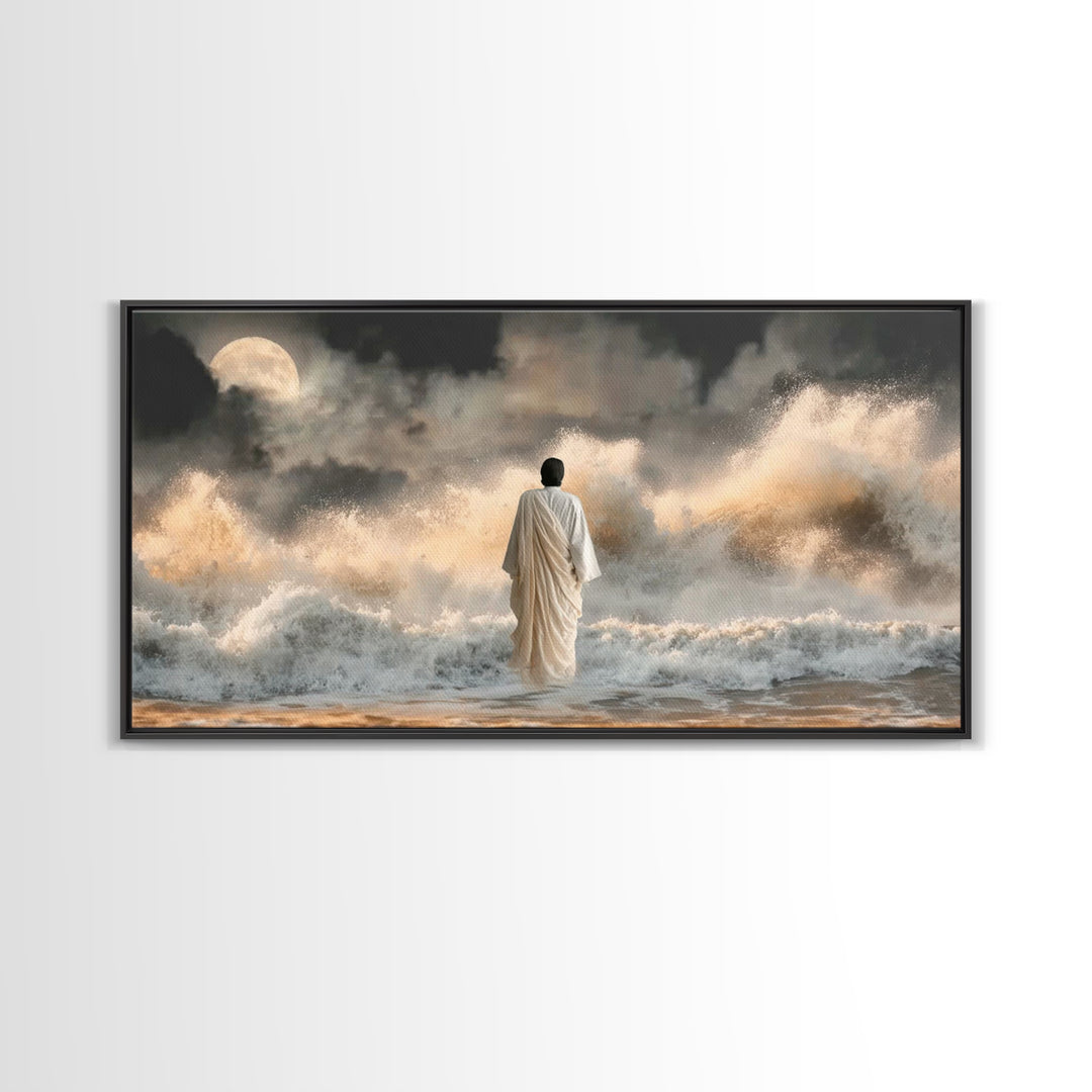 Moonlit Deliverance – Framed Canvas Print – Christian Wall Art – Jesus Painting – Christian Art Canvas – Moody Christian Art – Christian Gi