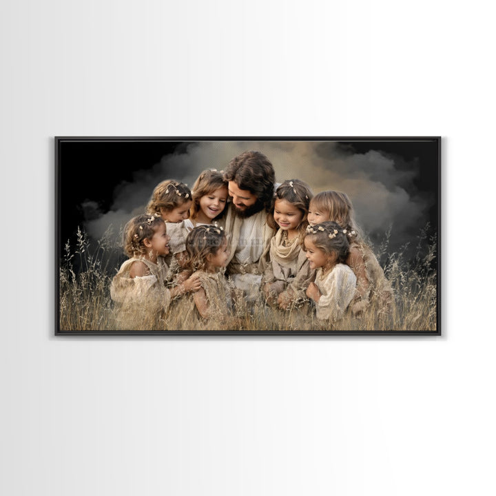 Joyful Meadow, Framed Canvas Print, Christian Wall Art, Jesus Painting, Christian Art Canvas, Christian Art Prints, Christian Gift Ideas