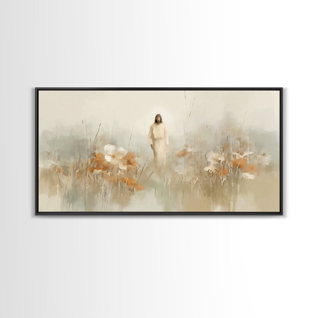 Peaceful Dawn Path – Framed Canvas Print – Jesus Painting – Christian Art Canvas – Christian Wall Art – Christmas Art – Christian Gift Idea