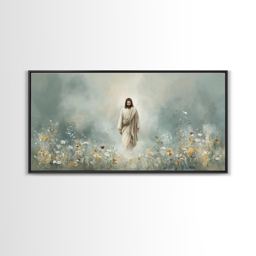 Heavenly Garden Walk – Framed Canvas Print – Christian Art Print – Jesus Painting – Christian Wall Art – Christian Christmas Art – Christia