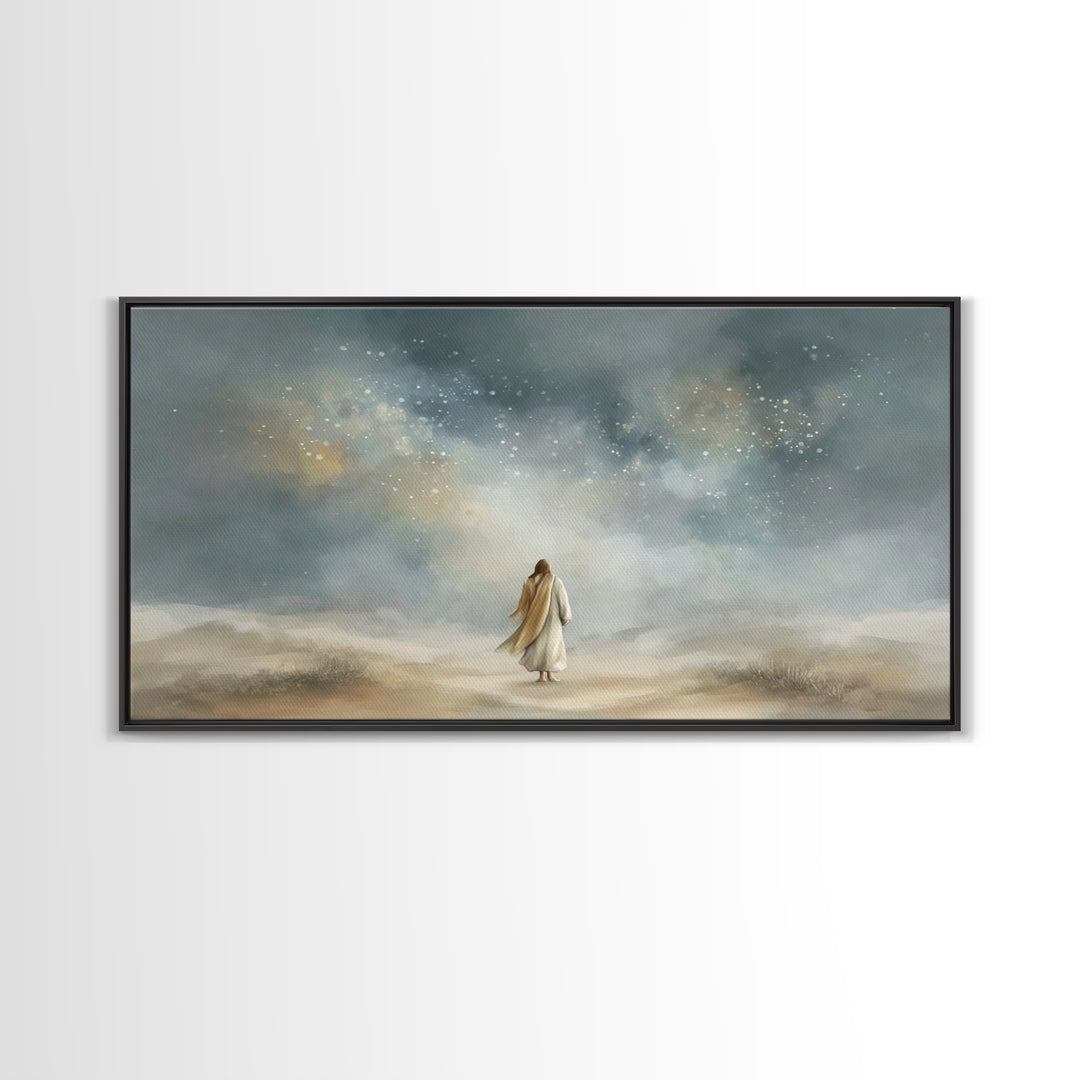Starlit Promise Walk | Framed Canvas Print | Christian Art Canvas | Jesus Painting | Christian Wall Art | Christian Art Print | Christian D