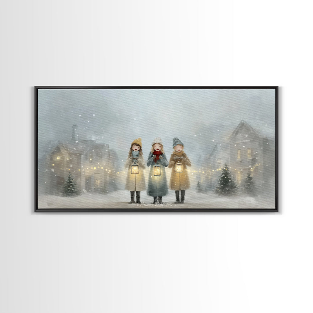 Caroling Light | Framed Canvas Print | Christmas Art Prints | Christian Christmas Art | Christian Wall Art | Christian Gift Ideas | Xmas Ar