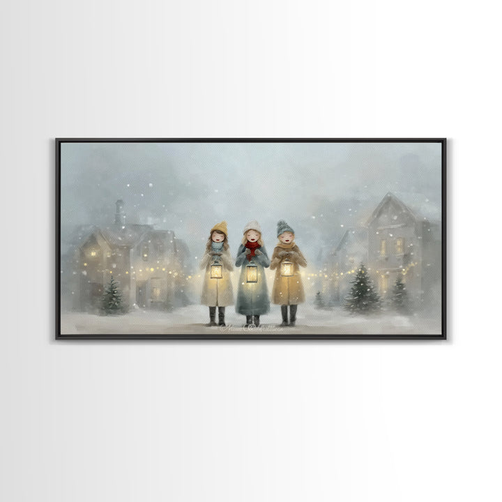 Caroling Light | Framed Canvas Print | Christmas Art Prints | Christian Christmas Art | Christian Wall Art | Christian Gift Ideas | Xmas Ar