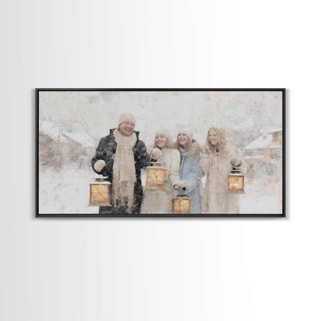 Family Lanterns - Framed Canvas Print - Christmas Wall Art - Christian Christmas Art - Christian Art Canvas - Modern Christian Art - Xmas A