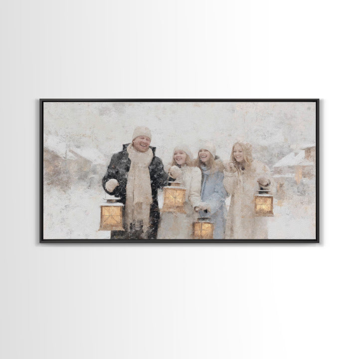 Family Lanterns - Framed Canvas Print - Christmas Wall Art - Christian Christmas Art - Christian Art Canvas - Modern Christian Art - Xmas A