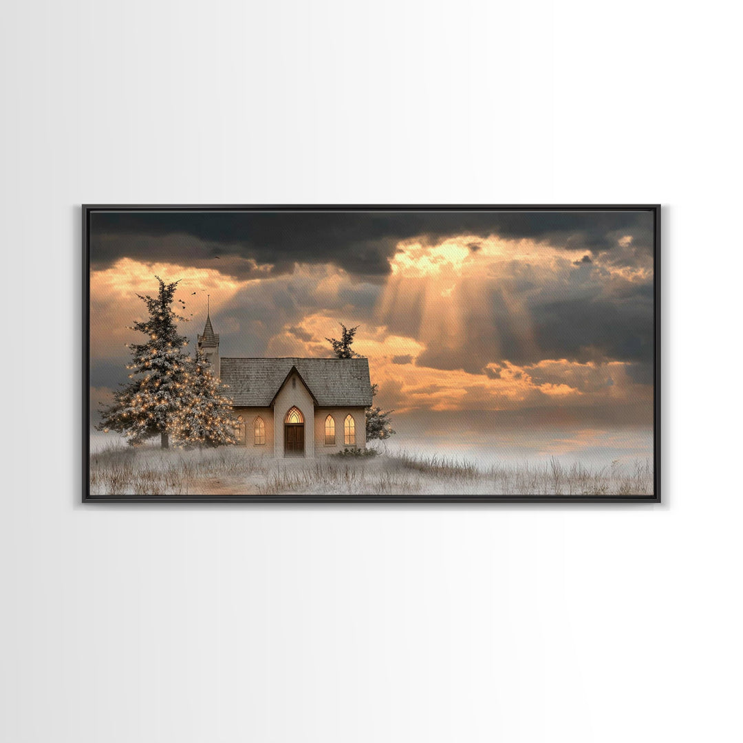 Light Of The Chapel – Framed Canvas Print – Christmas Art – Christian Christmas Art – Christian Wall Art – Christian Art Canvas – Winter Ch