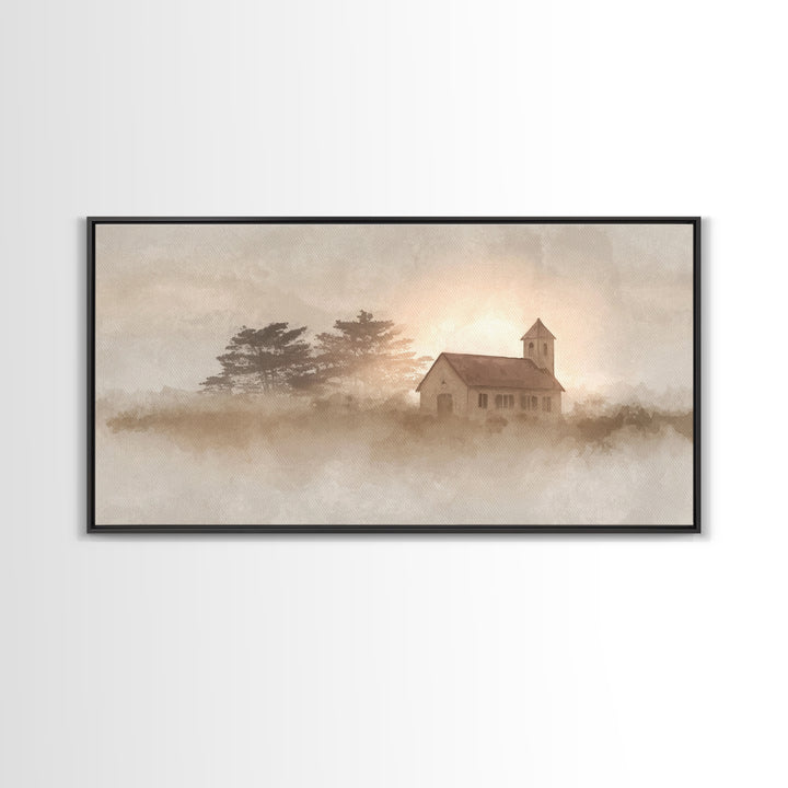 Morning Chapel Peace – Framed Canvas Print – Christian Art Canvas – Christian Wall Art – Subtle Christian Art – Christian Art Print – Moder