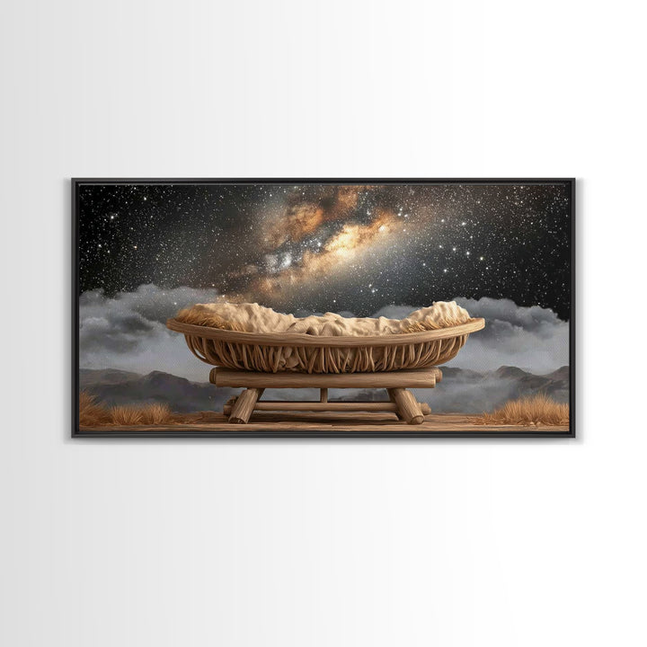 Heavenly Cradle – Framed Canvas Print – Christmas Art – Christian Christmas Art – Christian Decor – Christian Wall Art