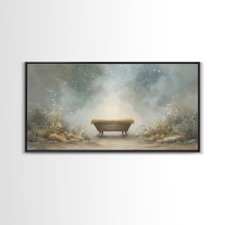 Holy Manger Glow | Framed Canvas Print | Christian Christmas Art | Christmas Wall Art | Christian Art Canvas | Christian Decor