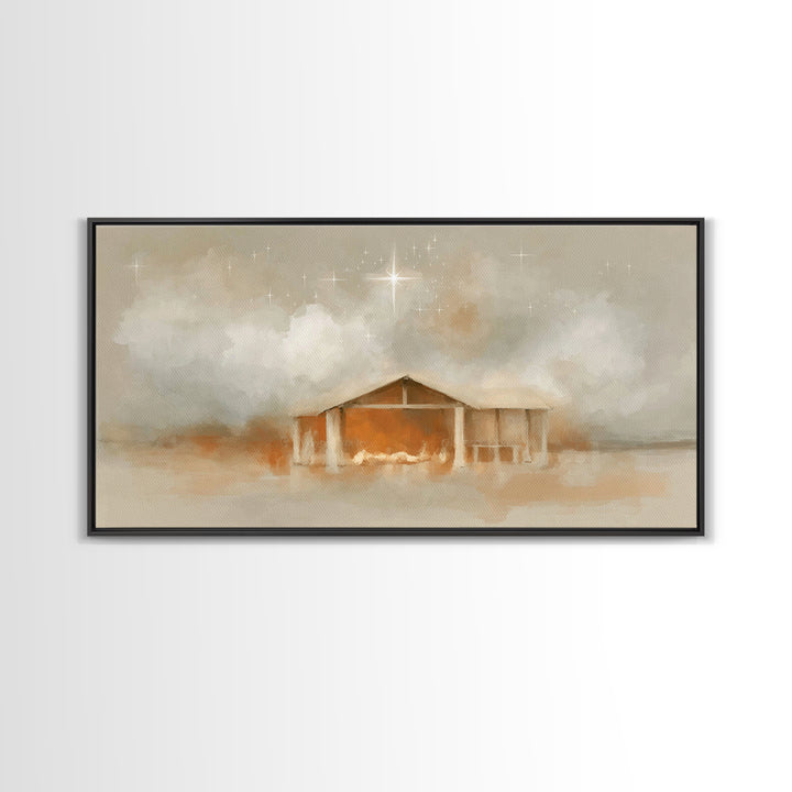 Holy Night Shelter – Framed Canvas Print – Christmas Art – Christian Canvas – Christian Art – Christian Gifts – Jesus Art – Christian Decor