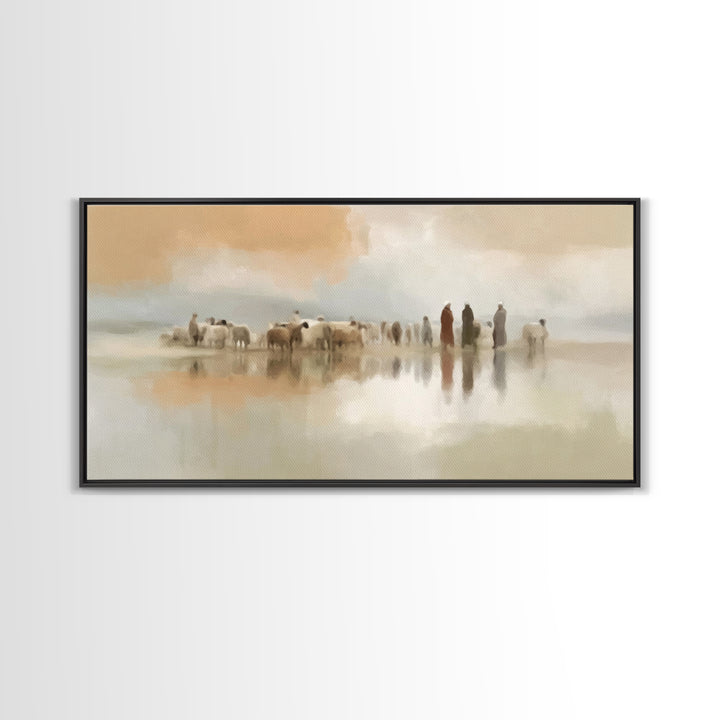 Shepherds In Stillness – Framed Canvas Print – Christian Wall Art – Christian Art Canvas – Christian Painting – Christmas Art – Subtle Chri