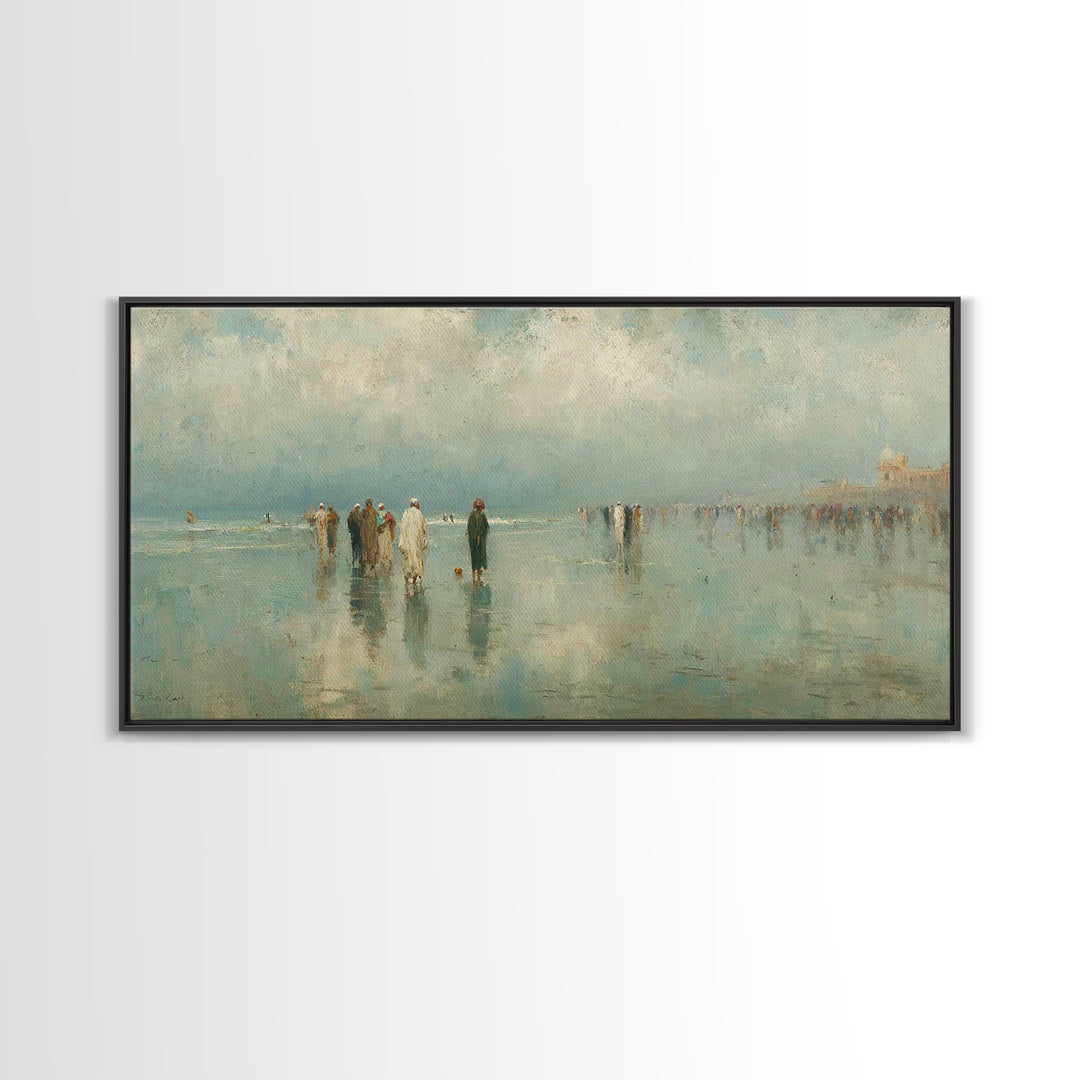 Gathering By The Shore | Framed Canvas Print | Christian Art Work | Christian Wall Art | Large Christian Painting | Jesus Painting | Retro