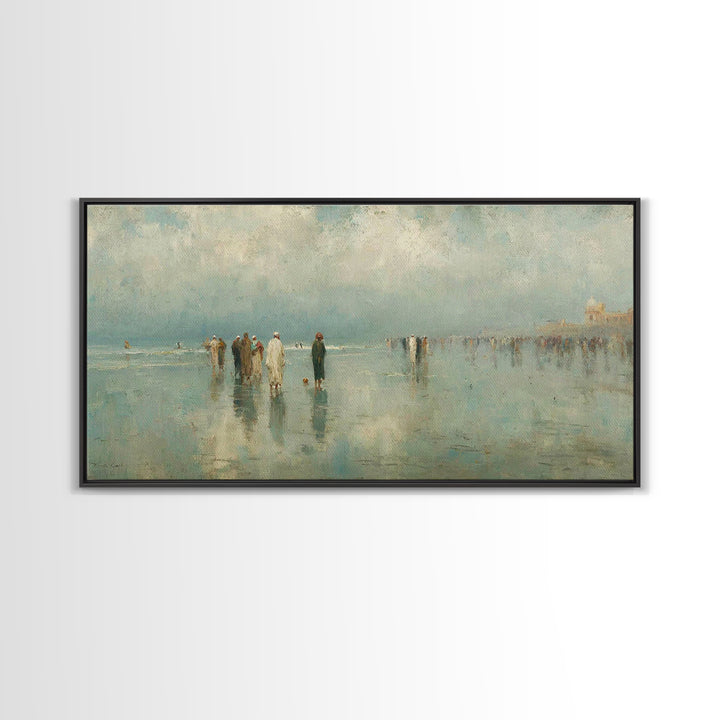 Gathering By The Shore | Framed Canvas Print | Christian Art Work | Christian Wall Art | Large Christian Painting | Jesus Painting | Retro
