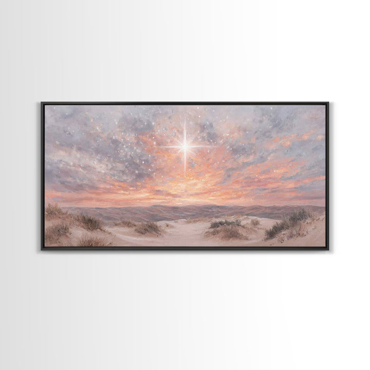 Morning Star Ascending, Framed Canvas Print, Christmas Wall Art, Christian Art Canvas, Christian Christmas Art, Christian Art Print, Moody