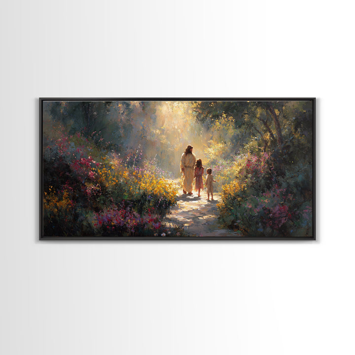Radiant Garden Way – Framed Canvas Print – Christian Art Canvas – Christmas Art – Christian Wall Art – Jesus Painting – Christian Christmas