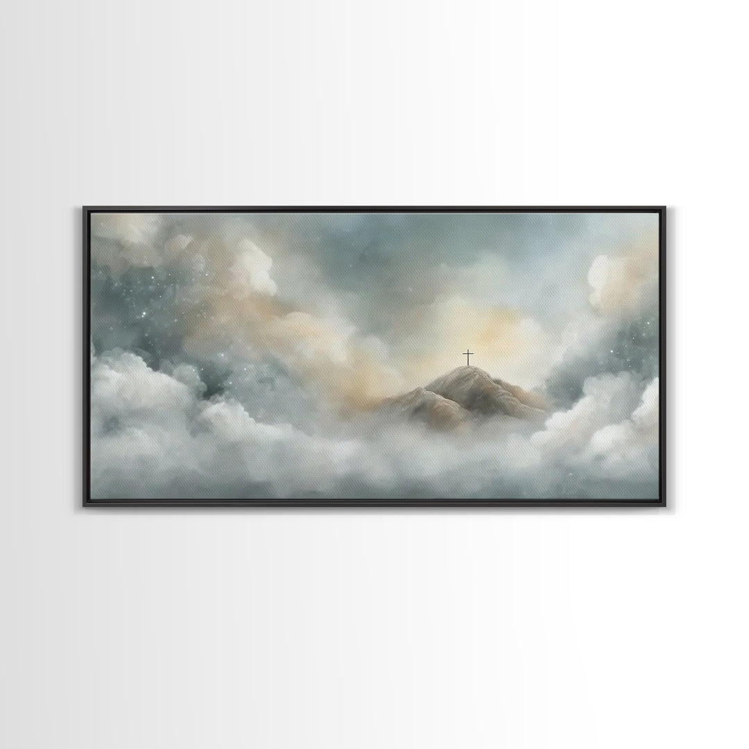 Silent Peaks – Framed Canvas Print – Christian Wall Art – Minimalist Christian Art – Christian Art Canvas – Christmas TV Art