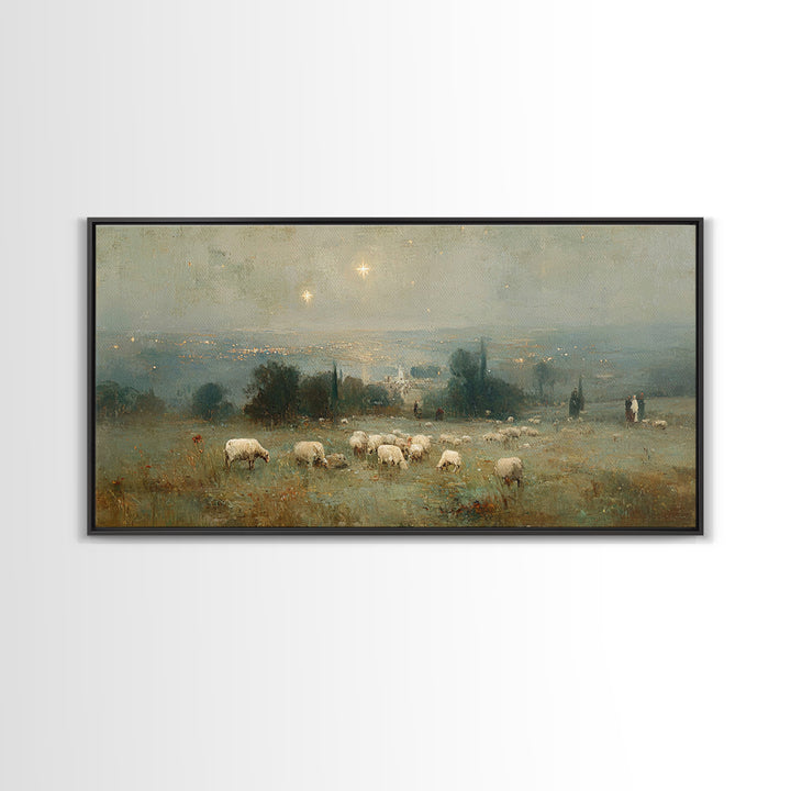 Shepherds Of Light – Framed Canvas Print – Christian Wall Art – Christian Art Canvas – Christmas Art Prints – Christian Christmas Decor