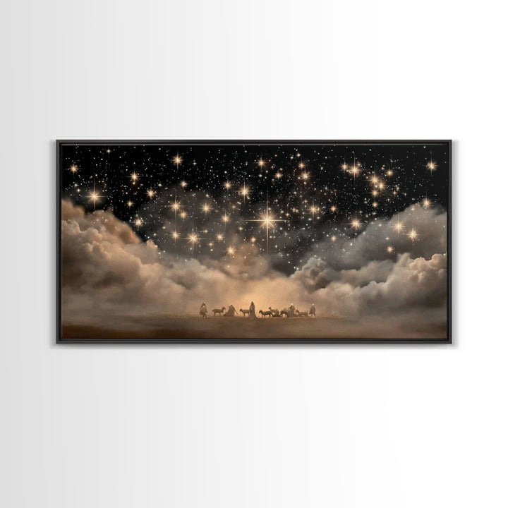 Nativity Night – Framed Canvas Print – Christian Art Canvas – Christmas Art Work – Christian Wall Art – Moody Christmas Art