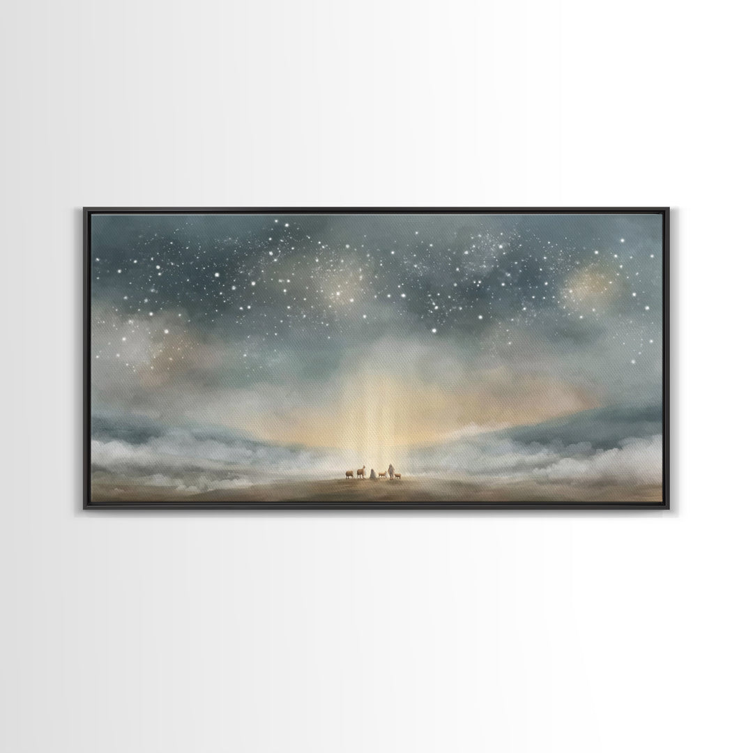 Bethlehem Dawn Star, Framed Canvas Print, Christian Wall Art, Christian Art Canvas, Christmas Art, Christian Christmas Decor