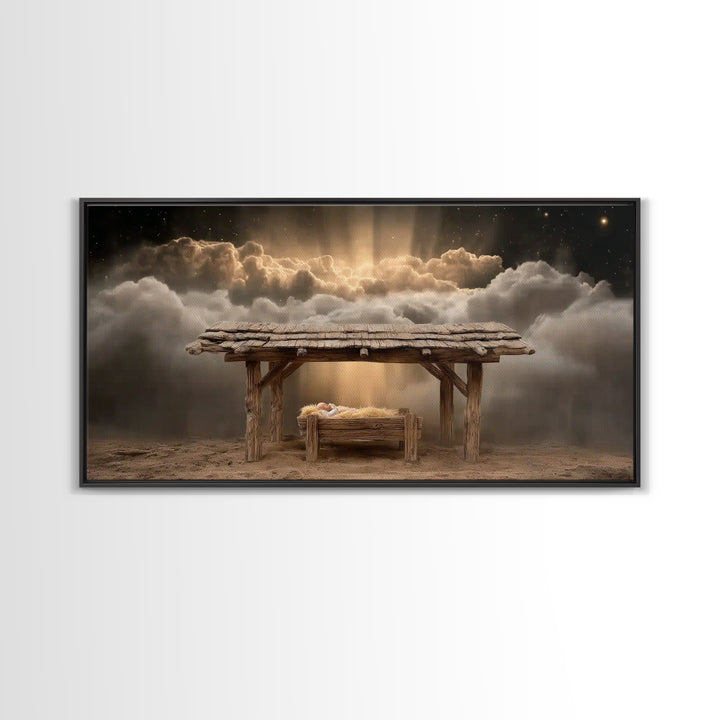 Manger Of Light – Framed Canvas Print – Christian Art Canvas – Christian Christmas Art – Christian Wall Art – Christmas Art