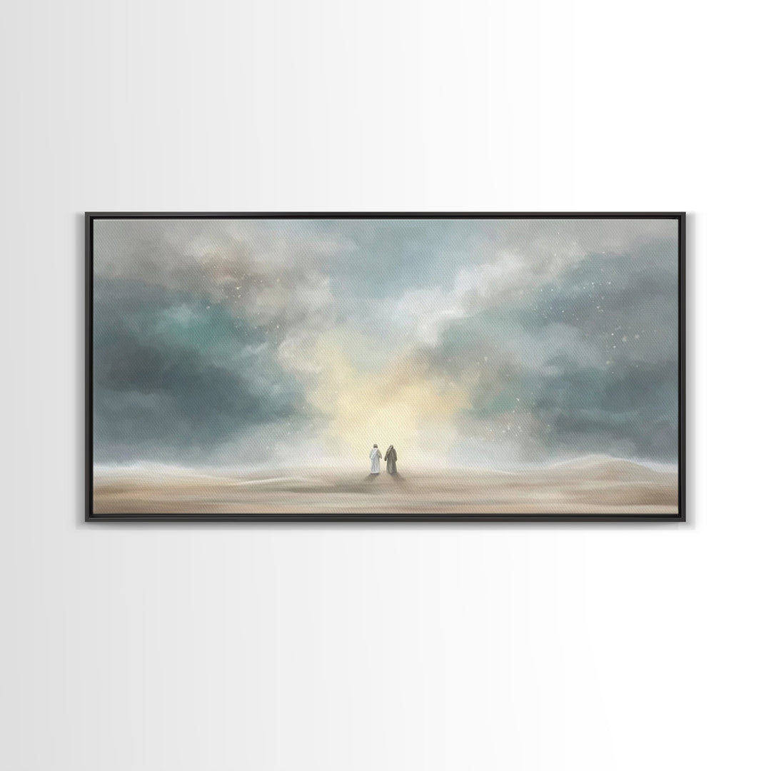 Heavenly Ascent – Framed Canvas Print – Christian Art Canvas – Christian Wall Art – Blue Christian Art – Christian Painting – Christian Gif