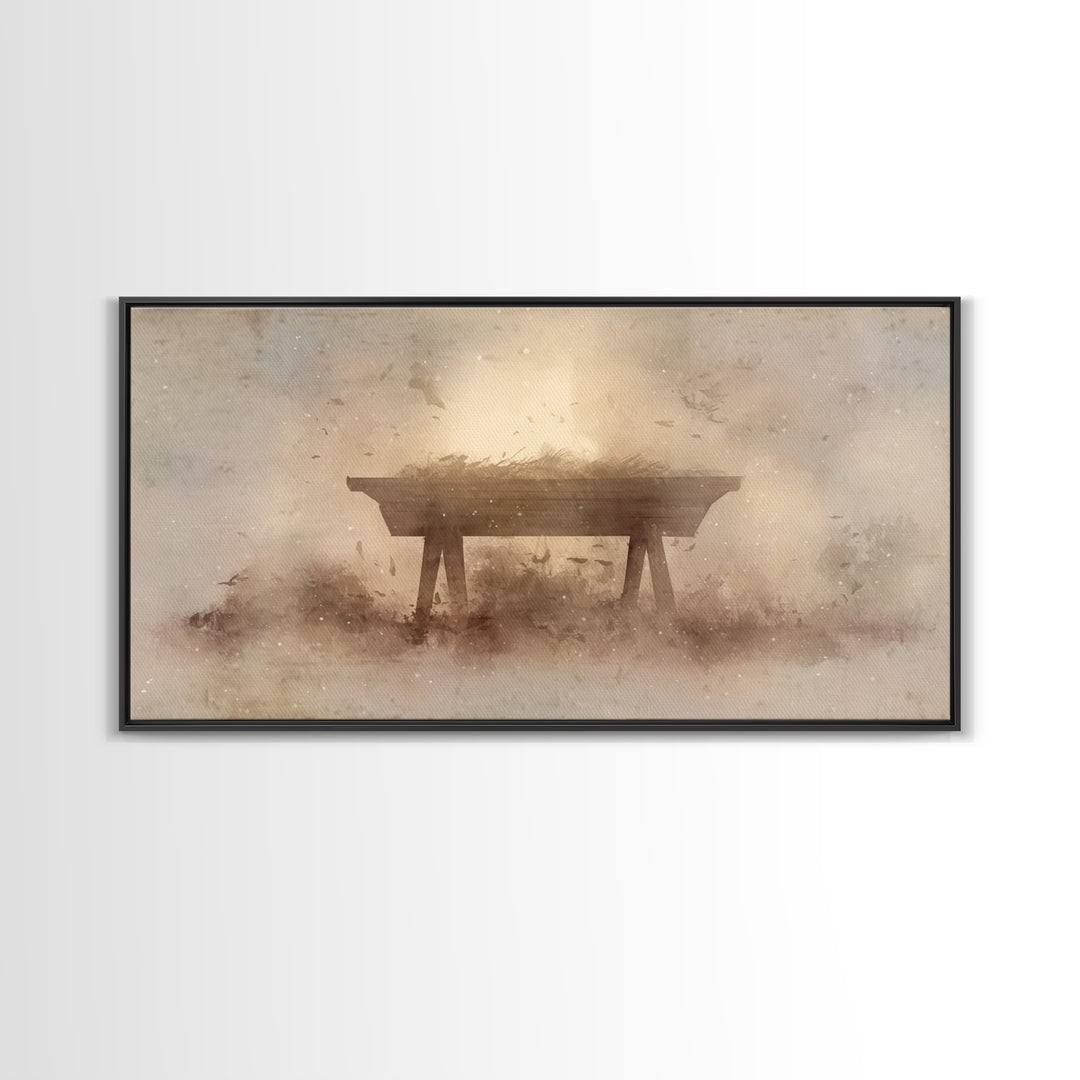 Divine Night Cradle, Framed Canvas Print, Christian Wall Art, Christian Art Canvas, Christian Christmas Art, Christmas Decor