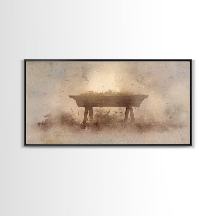 Divine Night Cradle, Framed Canvas Print, Christian Wall Art, Christian Art Canvas, Christian Christmas Art, Christmas Decor