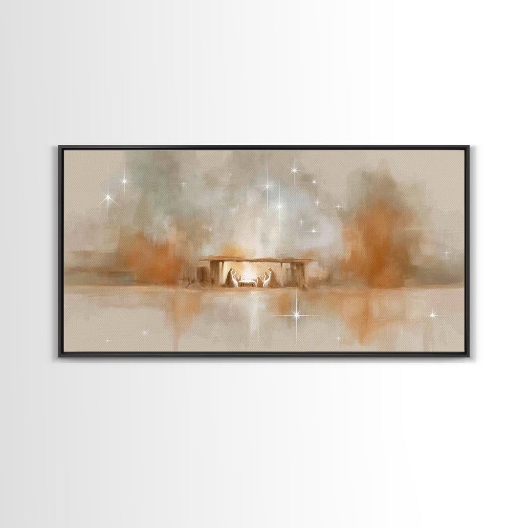Starry Night Nativity – Framed Canvas Print – Christian Christmas Art – Christian Wall Art – Christian Art Canvas – Christmas Art
