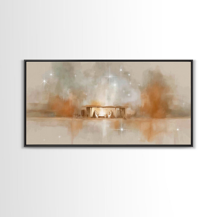 Starry Night Nativity – Framed Canvas Print – Christian Christmas Art – Christian Wall Art – Christian Art Canvas – Christmas Art