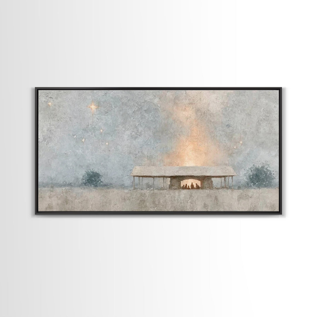 Holy Stable Glow | Framed Canvas Print | Christian Wall Art | Christian Christmas Art | Christmas Art | Christian Art Canvas
