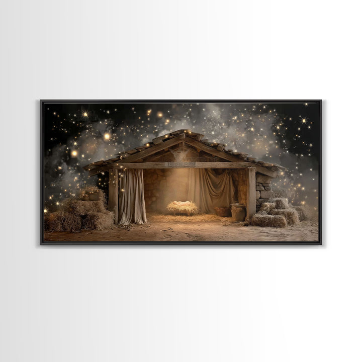 Blessed Night Shelter – Framed Canvas Print – Christmas Art – Christian Art Canvas – Christian Wall Art – Christian Christmas Art