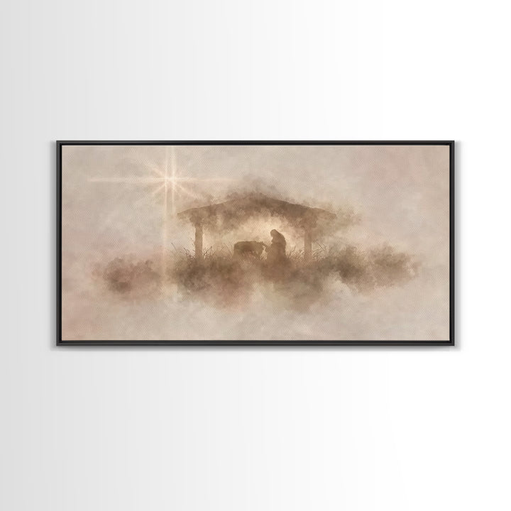 Gentle Nativity Mist | Framed Canvas Print | Christian Christmas Art | Christian Wall Art | Christian Art Canvas | Christmas Art