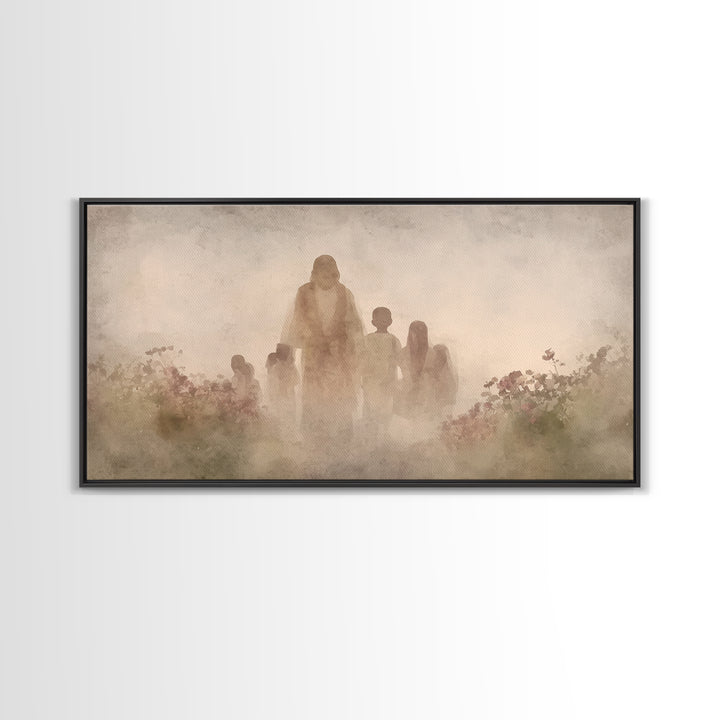 Field Of Mercy – Framed Canvas Print – Christian Wall Art – Jesus Painting – Christian Art Canvas – Pastoral Scenery – Christian Christmas