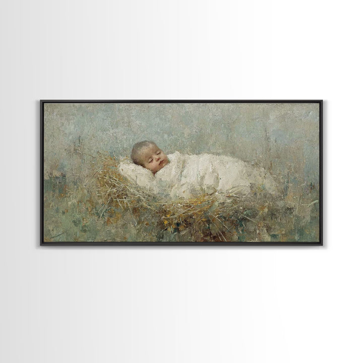 Sacred Manger – Framed Canvas Print – Jesus Christmas Art – Christian Art Canvas – Christmas Wall Art – Christian Christmas Decorations – V