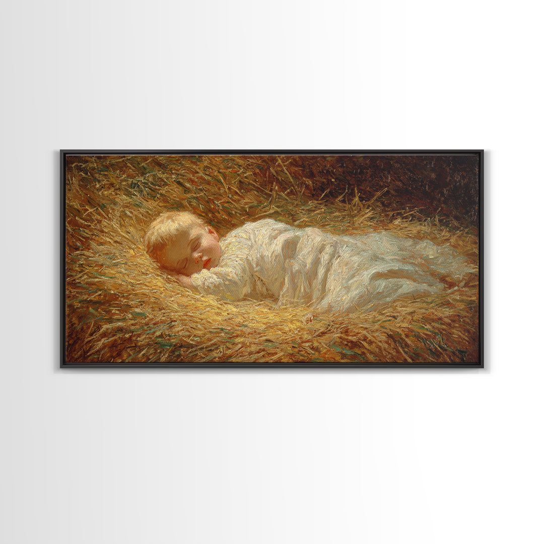 Manger Serenity – Framed Canvas Print – Christian Art Canvas – Christmas Art Prints – Christian Christmas Art – Vintage Christmas Art – Chr