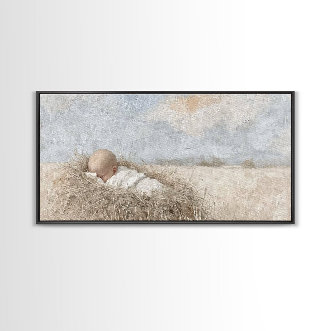 Infant Grace – Framed Canvas Print – Christian Art Canvas – Christmas Wall Art – Christian Christmas Decorations – White Christmas Art – Ch