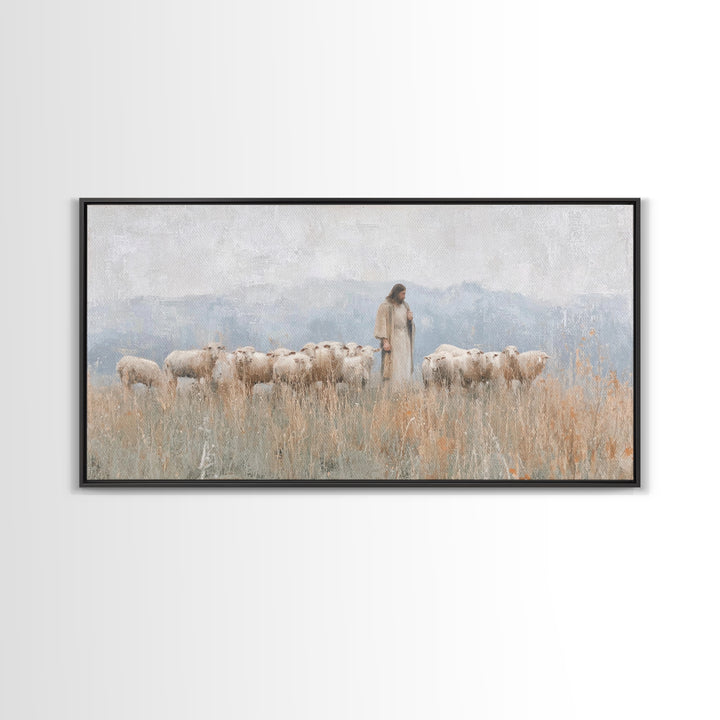 Pasture Guardian – Framed Canvas Print – Christian Art Canvas – Jesus Painting – Christian Wall Art – Christian Painting – Christian Decor
