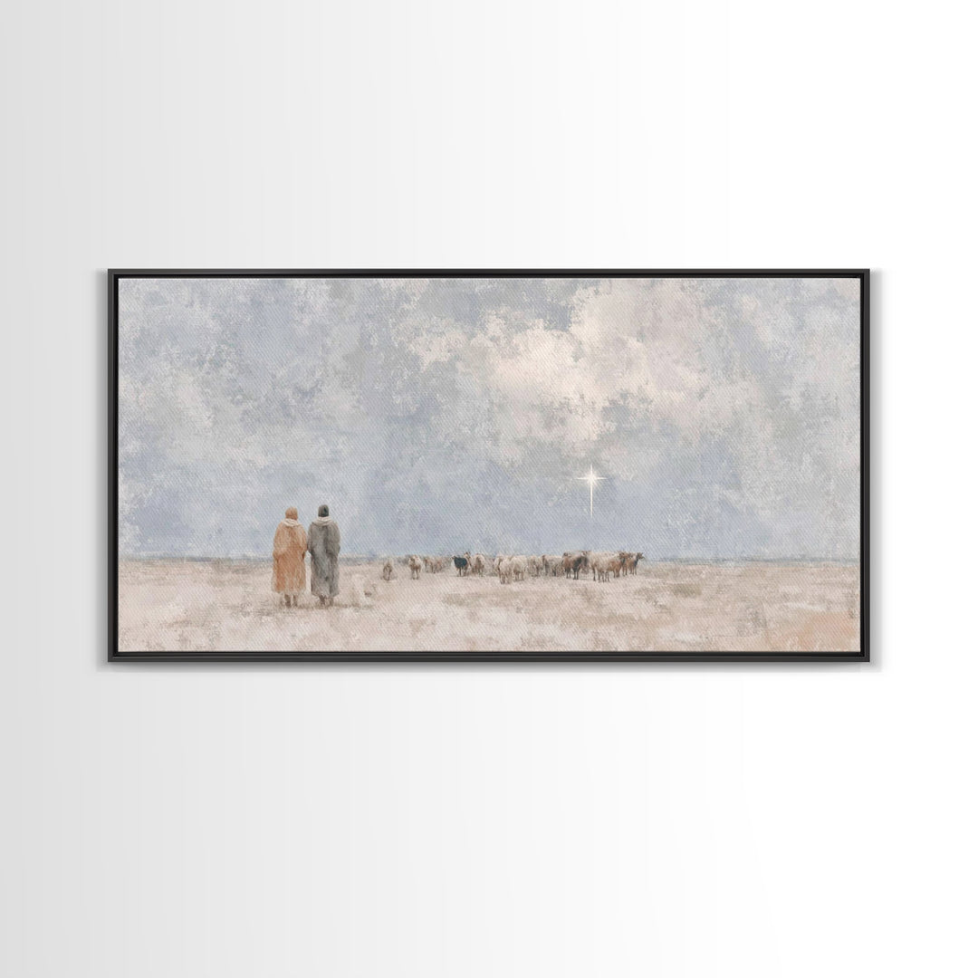 Shepherds In Stillness | Framed Canvas Print | Christian Art Canvas | Christian Christmas Art | Christian Wall Art | Christmas Art | Christ
