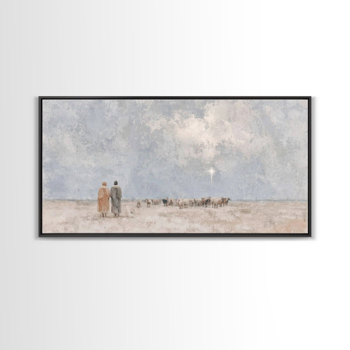 Shepherds In Stillness | Framed Canvas Print | Christian Art Canvas | Christian Christmas Art | Christian Wall Art | Christmas Art | Christ