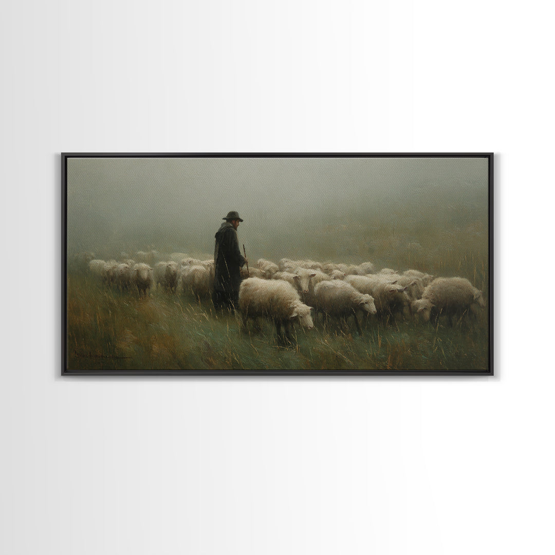 Silent Shepherd – Framed Canvas Print – Christian Art Canvas – Christian Wall Art – Christian Painting – Moody Christian Art – Christian Gi
