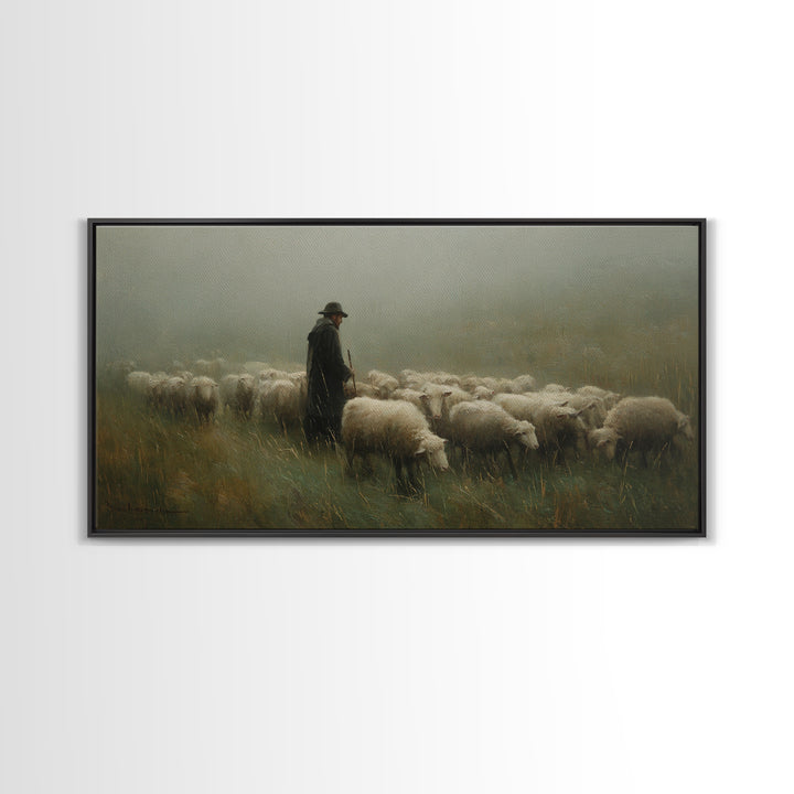 Silent Shepherd – Framed Canvas Print – Christian Art Canvas – Christian Wall Art – Christian Painting – Moody Christian Art – Christian Gi