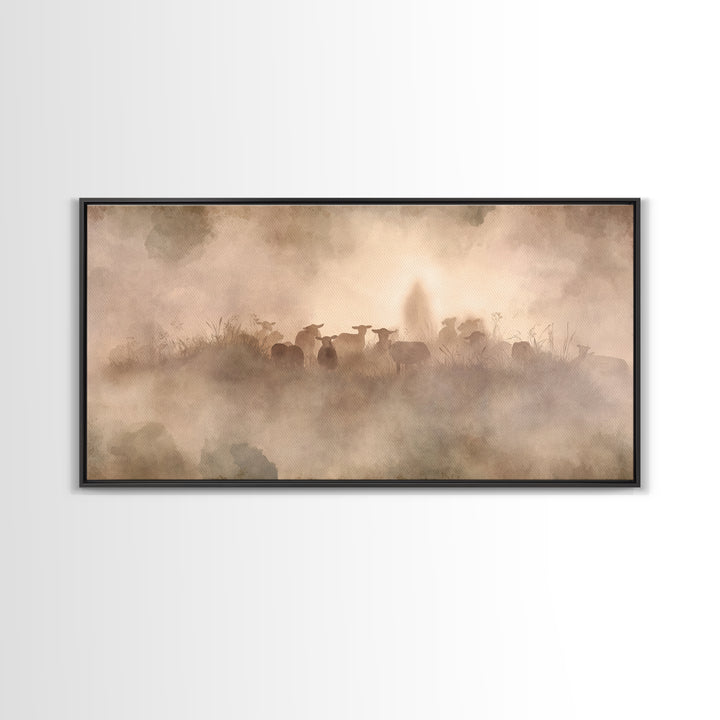 Misty Shepherd Path – Framed Canvas Print – Christian Wall Art – Christian Art Canvas – Jesus Painting – Moody Christian Art – Christian De