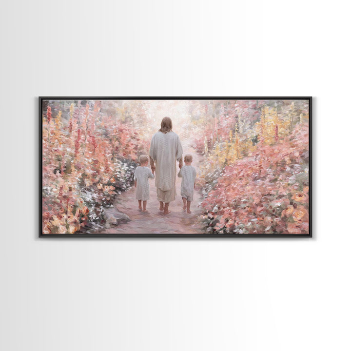 Garden Walk Blessing, Framed Canvas Print, Christian Wall Art, Jesus Painting, Christian Art Canvas, Christian Painting, Christian Gift